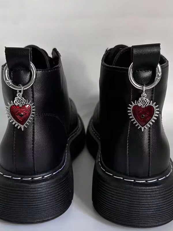 ROMWE 2pcs/Set Vintage Gothic Evil Eye & Heart Shaped Pendant, Shoes/Boots/Bag Decoration Accessories, Halloween