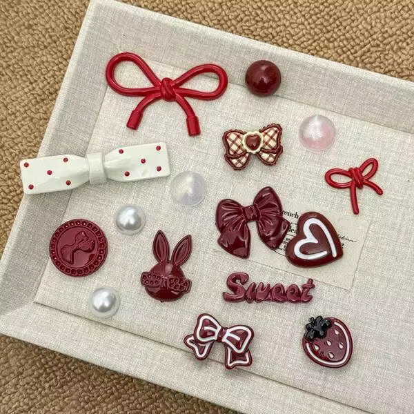 16pcs Red Shoe Charms: Bow, Heart, Rabbit And Strawberry Decorations - Perfect For DIY Shoes And Party Gifts, Shoe Decoration Accessories