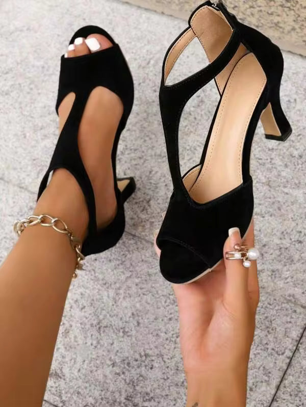 2026 Hot Women's T-Strap High Heel Sandals, Open-Toe Solid Color, Non-Slip Sole For Wedding Party & Daily Matching
